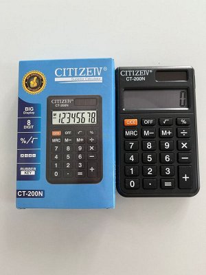 Калькулятор CITIZEN 200N маленький, от солнца + от батарейки. чехол