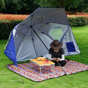 Зонт Огромный пляжный зонт - палатка.
Размер 240 см + боковые стенки.
В комплекте чехол.
Вес зонта 3,5 кг
Можно использовать как обычный зонт от солнца или поставив на бок сделать из него просторную п
