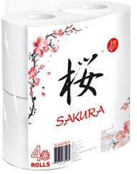 Трехслойная туалетная бумага "SAKURA" Цена указана за - 4 рулона.