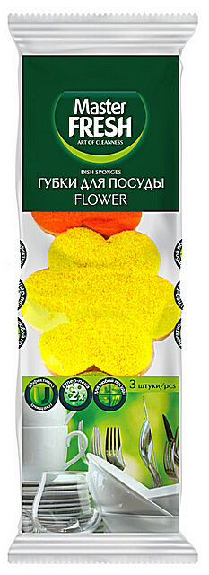 Губки для мытья посуды Master FRESH FLOWER 95x95x27мм 3шт