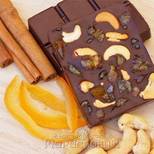 ШОКОЛАД ТЁМНЫЙ "АПЕЛЬСИН И ЖАРЕНЫЙ КЕШЬЮ"
