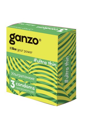 Презервативы Ganzo, ultra thin, ультратонкие, латекс, 18 см, 5,2 см, 3 шт.