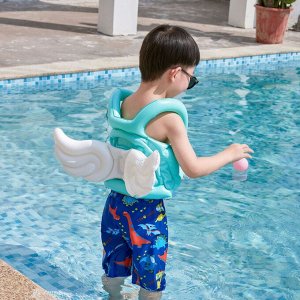 Детский надувной жилет для плавания, с крыльями, цвет синий