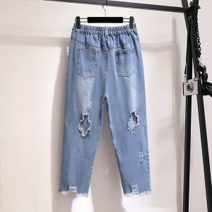 Женские джинсы с потертостями на коленках, цвет синий