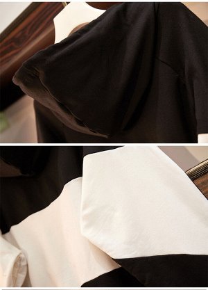Женский костюм (худи + штаны, цвет черный/белый)