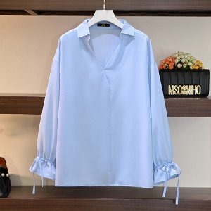 Женская блузка с V-образным горлом, цвет синий