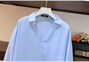 Женская блузка с V-образным горлом, цвет синий