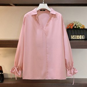 Женская блузка с V-образным горлом, цвет розовый