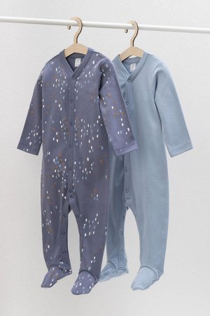 Комбинезон(Весна-Лето)+baby (пыльно-синий, цветные капельки)