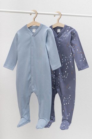 Комбинезон(Весна-Лето)+baby (пыльно-синий, цветные капельки)