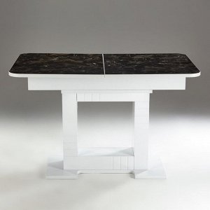 Стол обеденный на одной ножке раздвижной Триумф, 124(154)х75х76, Белый гл/Мрамор пластик