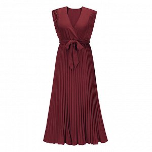 Женское платье с оборками, цвет красный, с поясом