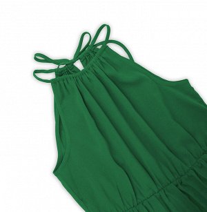 Женский сарафан, на бретельках вокруг шеи, с поясом, с плиссированной юбкой, без рукавов, цвет зеленый