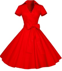 Платье в ретро стиле с короткими рукавами и отложным воротничком Цвет: КРАСНЫЙ