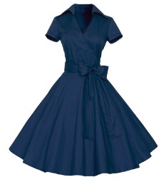 Платье в ретро стиле с короткими рукавами и отложным воротничком Цвет: ТЕМНО-СИНИЙ