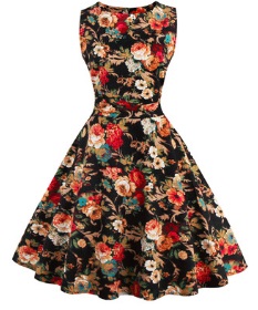 Платье в ретро стиле без рукавов с цветочным принтом Цвет: ЧЕРНЫЙ
