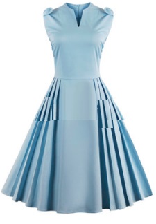 Платье в ретро стиле с V вырезом без рукавов Цвет: СВЕТЛО-СИНИЙ