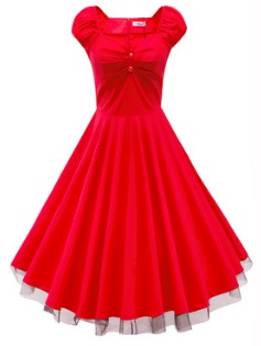 Платье в ретро стиле с короткими рукавами и драпировкой на груди Цвет: КРАСНЫЙ