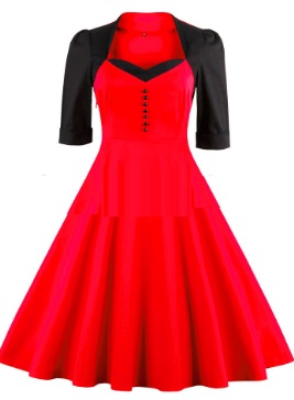 Платье в ретро стиле с рукавами средней длины Цвет: КРАСНЫЙ