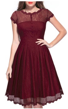 Кружевное платье в ретро стиле с короткими рукавами Цвет: КРАСНЫЙ