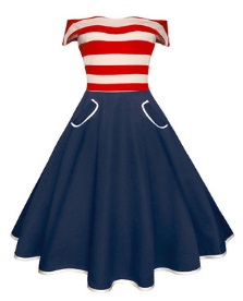 Платье в ретро стиле с открытыми плечами и короткими рукавами Цвет: НА ФОТО