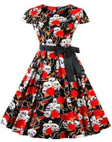 Платье в ретро стиле с короткими рукавами Цвет: ЧЕРНЫЙ (ЧЕРЕПА)