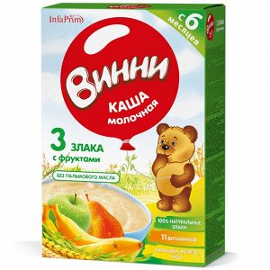 Каша мол. Винни 3 злака с фруктами от 6м. 200 г к/к (1*12) (#10) Россия (шк 4862)VV