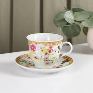 Чайная пара керамическая Доляна «Садовый дворик», чашка 200 мл, блюдце