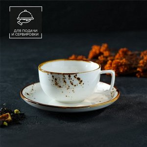 Чайная пара фарфоровая Magistro «Церера», чашка 250 мл, блюдце d=16 см, цвет белый