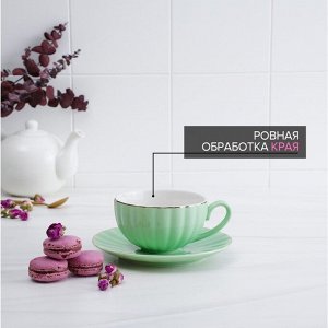 Чайная пара фарфоровая Доляна «Вивьен», 2 предмета: чашка 200 мл, блюдце d=15 см, цвет зелёный