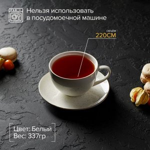 Чайная пара фарфоровая Доляна «Млечный путь», чашка 220 мл, блюдце d=13,5 см, цвет белый в крапинку
