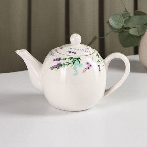 Чайник фарфоровый заварочный Доляна «Лаванда», 800 мл, цвет белый