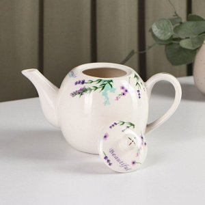 Чайник фарфоровый заварочный Доляна «Лаванда», 800 мл, цвет белый