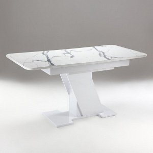 Стол кухонный на одной ножке раздвижной Олимп, 124(154)х75х76, Белый гл/Белый мрамор пластик