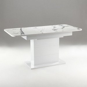 Стол кухонный на одной ножке раздвижной Шамбор, 124(154)х75х76, Белый гл/Белый мрамор пластик 953893