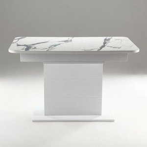 Стол кухонный на одной ножке раздвижной Шамбор, 124(154)х75х76, Белый гл/Белый мрамор пластик 953893