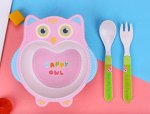 Набор детской бамбуковой посуды, дизайн &quot;Сова&quot;, цвет розовый