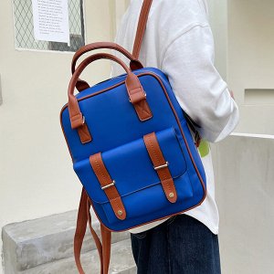 Рюкзак женский, синий, с коричневым декором, длина 26см, высота 33см, ширина 11см