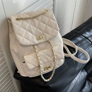 Рюкзак женский, белый, стеганый, с ремешком-цепочкой, длина 21см, высота 26см, ширина 13см