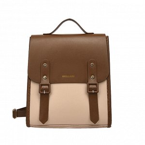 Рюкзак женский, коричневый с бежевым, с декоративными ремешками, длина 27см, высота 31см, ширина 15см