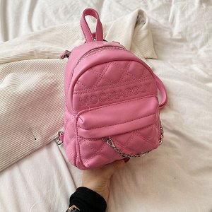 Рюкзак женский, розовый, с декоративной цепочкой, лямки отстегиваются, длина верхняя 11см, длина нижняя 18см, высота 20см, ширина 13см
