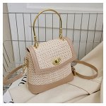 Сумка женская, плетеная, с бежевым декором из эко-кожи, длина 18см, высота 17см, ширина 9см