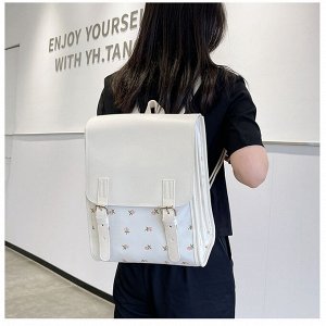 Рюкзак женский, белый, с цветочным принтом, длина 26см, высота 31см, ширина 13см