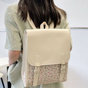 Рюкзак женский, молочный с цветочным принтом, длина 26см, высота 31см, ширина 13см