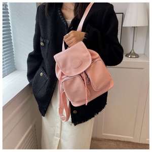 Рюкзак женский, розовый, с дополнительными накладными карманами, длина 24см, высота 27см, ширина 11см