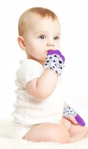 Рукавичка-грызунок детская с силиконовой насадкой и принтом &quot;Звездочки&quot;, цвет фиолетовый/белый