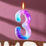 Свеча в торт на шпажке &quot;Галактика&quot;, цифра 3, 9 см, ГИГАНТ 7663133