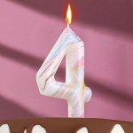 Свеча в торт &quot;Белый мрамор&quot;, цифра &quot;4&quot;, ГИГАНТ, 12,5 см 6990823
