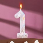Свеча в торт &quot;Белый мрамор&quot;, цифра &quot;1&quot;, ГИГАНТ, 12,5 см 6990820