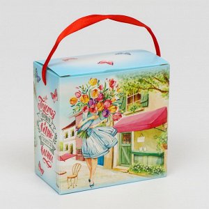 Подарочная коробка сборная, с лентой "Весна", 11 х 11 х 6 см